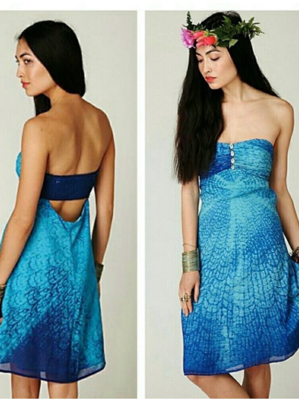 Free People Ultra Mari dress in a blue ombre with shells Hawaiian vibes